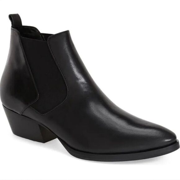Aquatalia Fabia Black Leather Elastic Gusseted Chelsea Ankle Boots Booties 8 - Picture 1 of 11